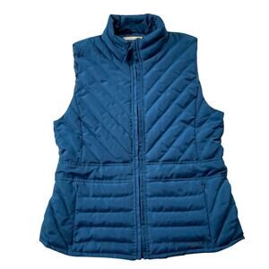 Loft Puffer Vest Womens XS Blue Full Zip Insulated Quilted Mock Neck Ann Taylor
